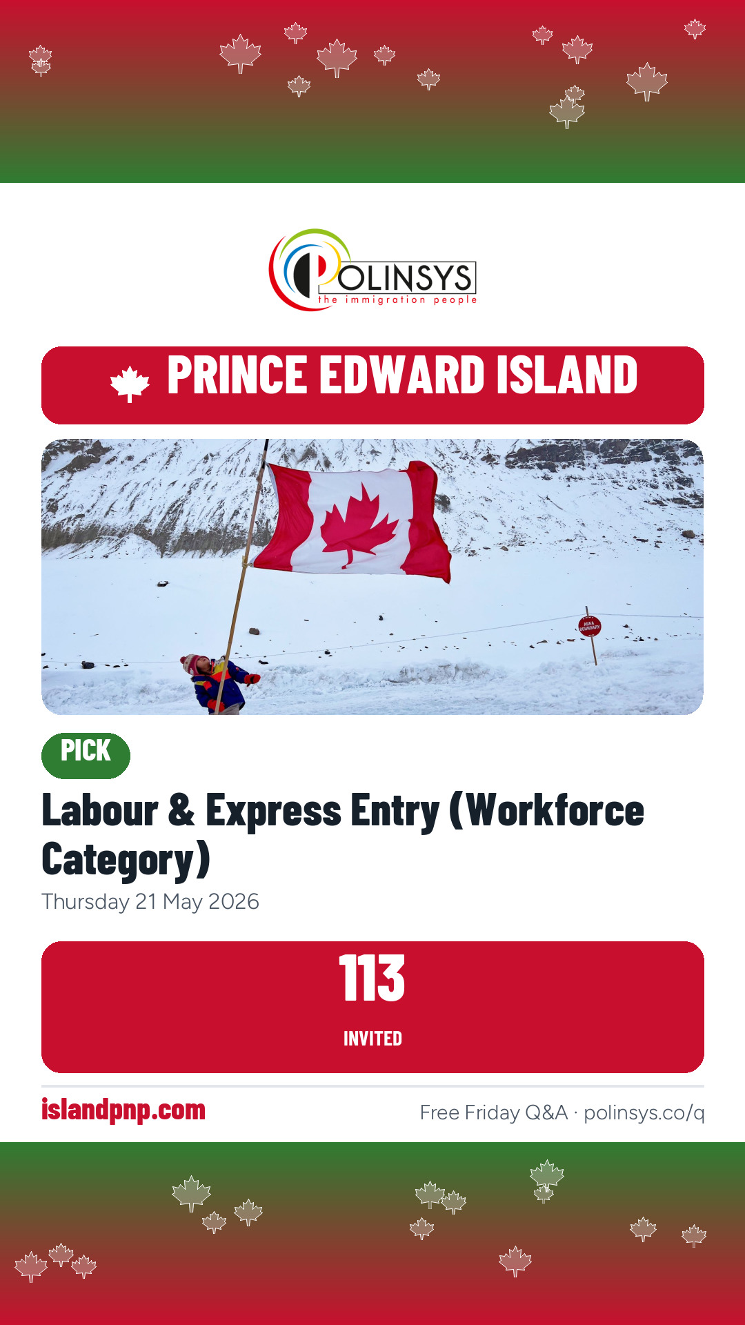 Labour & Express Entry (Workforce Category) — 113 invitations, 21 May 2026