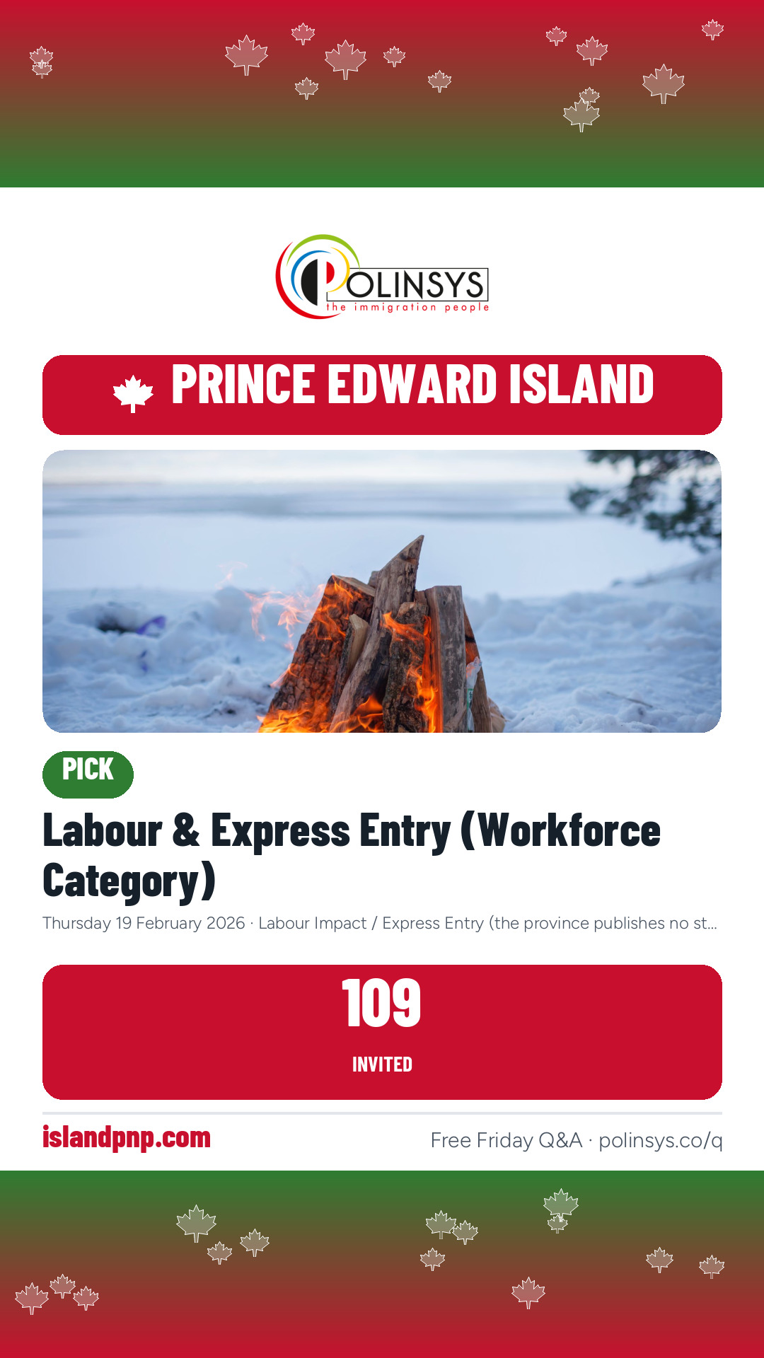 Labour & Express Entry (Workforce Category) — 109 invitations, 19 February 2026